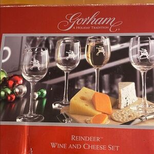 Gorham Holiday Reindeer Glass Set with Cheese Board